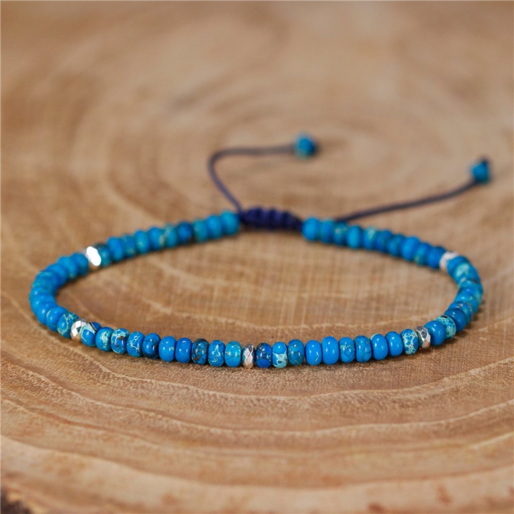 Natural Blue Jasper Stone Dainty Bracelet Blue Gemstone Braided Bracelet